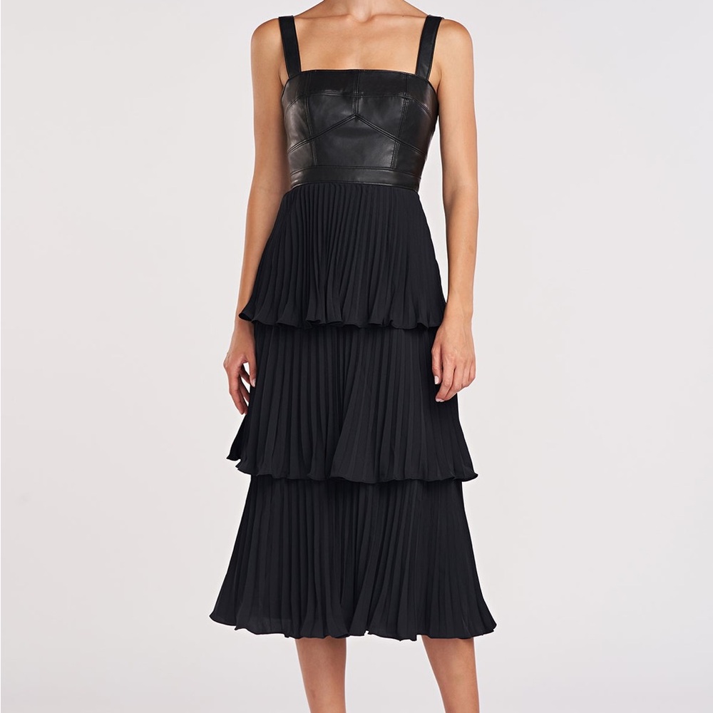 $648 AMUR
Women's Ozzy Faux Leather & Crêpe De Chine Midi-dress In Black size 8 - Picture 1 of 10